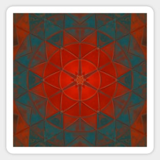 Mosaic Kaleidoscope Flower Orange and Teal Sticker